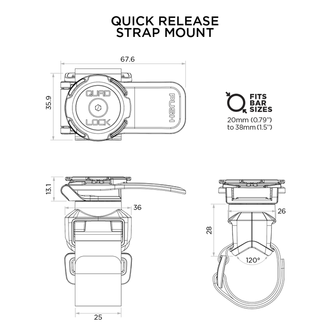 רצועת שחרור מהיר אוניברסלית טלפון Quad Lock Quick Release Strap Mount