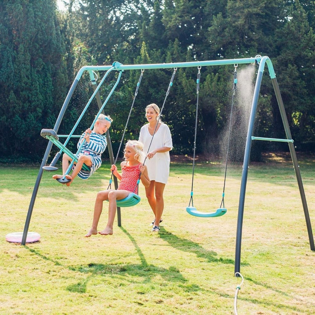 נדנדה משולשת עם מרססת מים לילדים לגינה פלאם Plum Premium Metal Double Swing & Glider With Mist