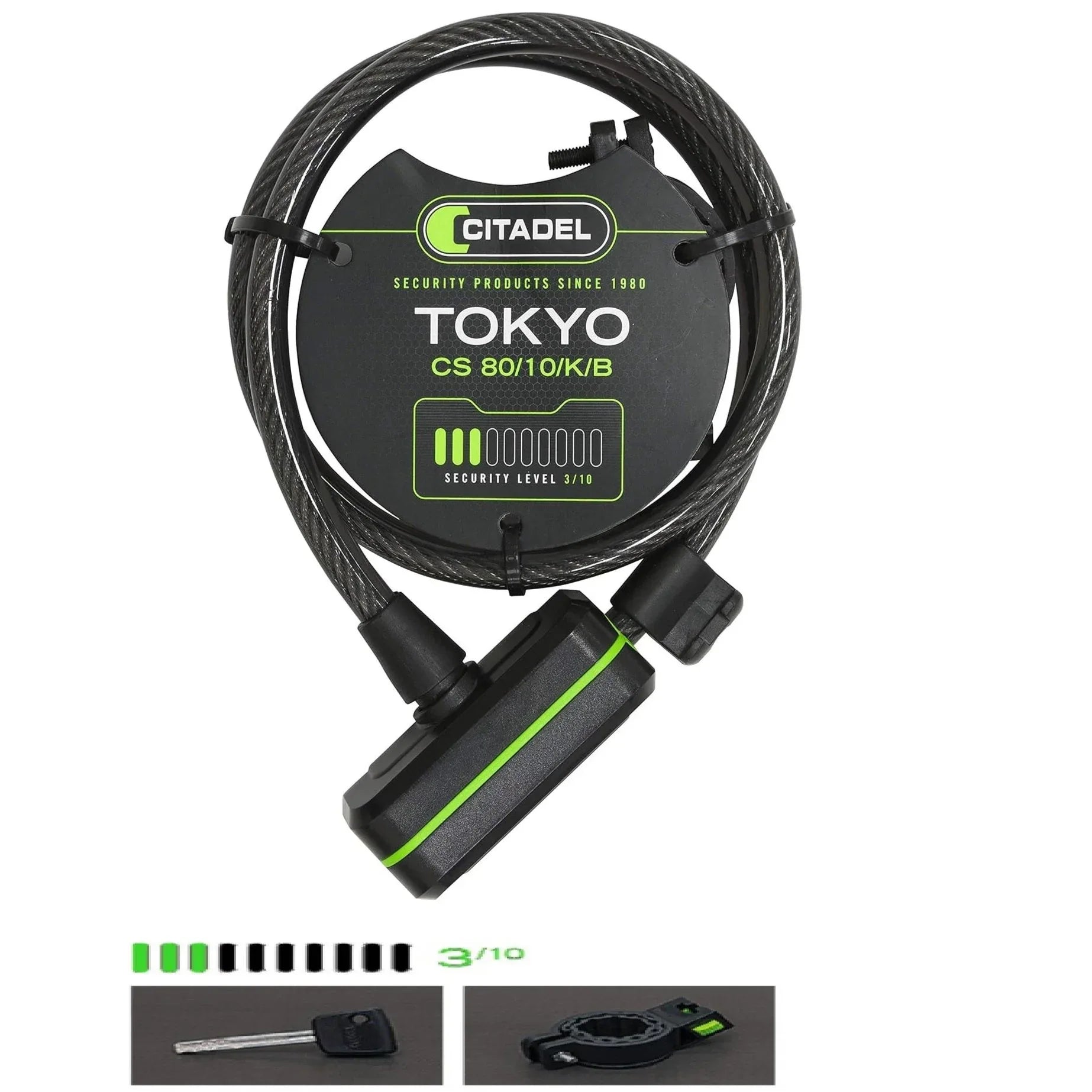 מנעול כבל CITADEL TOKYO 80x10 רמה 3 - Bikes Online