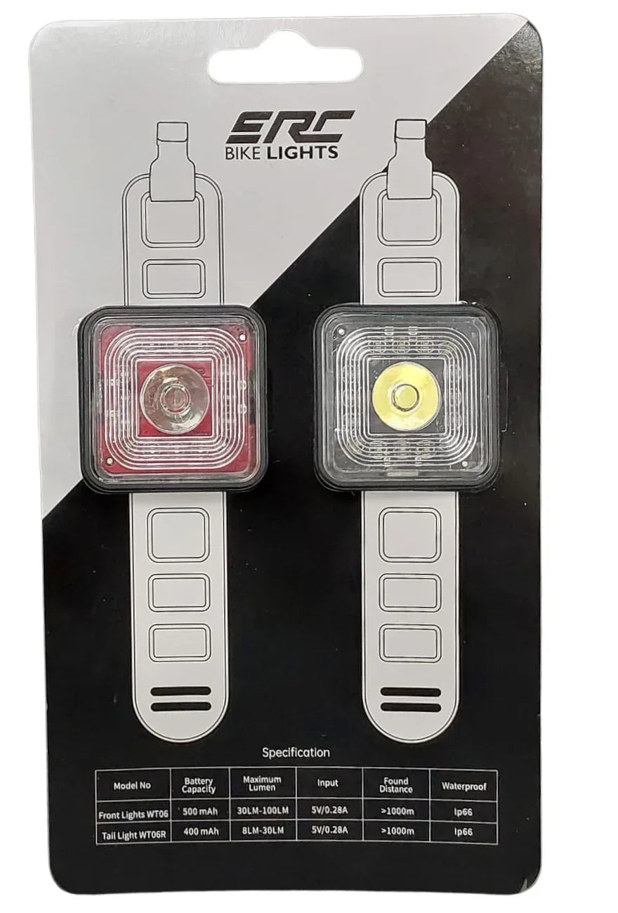 זוג פנסים נצנץ קדמי ואחורי נטענים - lights bike ERC - Bikes Online