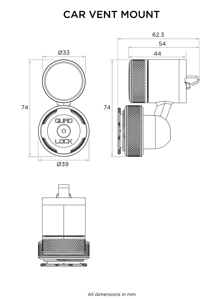 התקן מעמד לטלפון לרכב חיבור לתריסי מזגן Quad Lock Car Vent Mount - Bikes Online