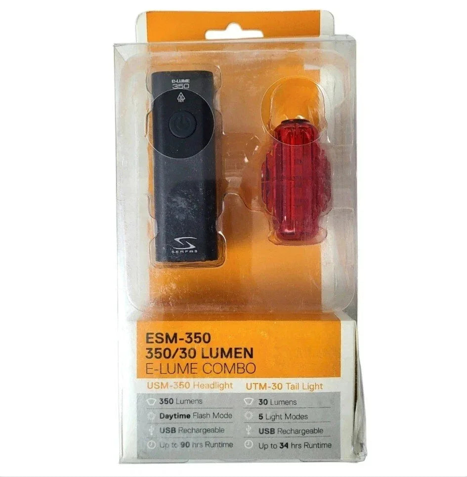 סט פנסים לאופניים קדמי + אחורי SERFAS E-Lume 350 + Cosmo 30 - Bikes Online