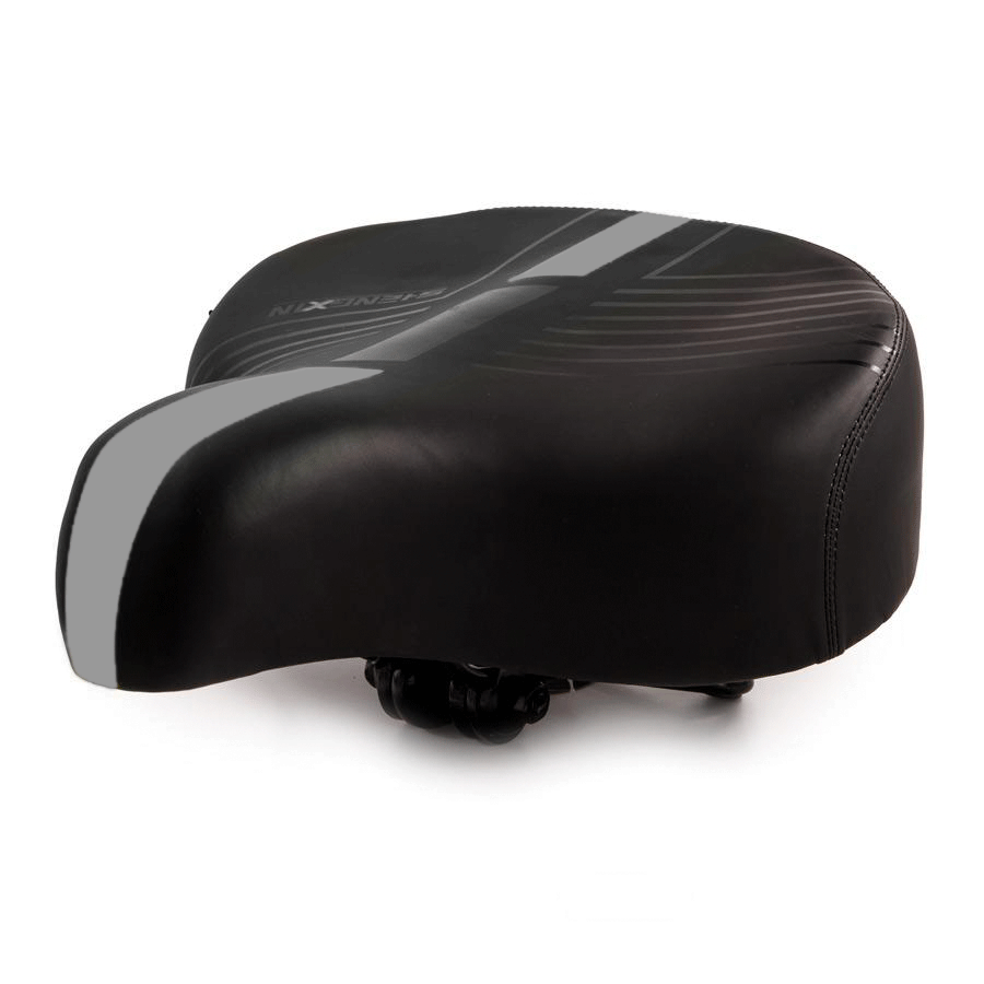 אוכף רחב רך ונוח לאופניים עירוניים וחשמליים עם פס אפור