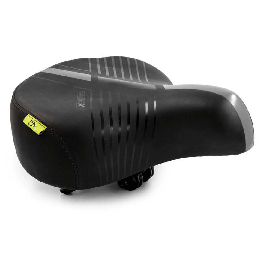 אוכף רחב רך ונוח לאופניים עירוניים וחשמליים עם פס אפור