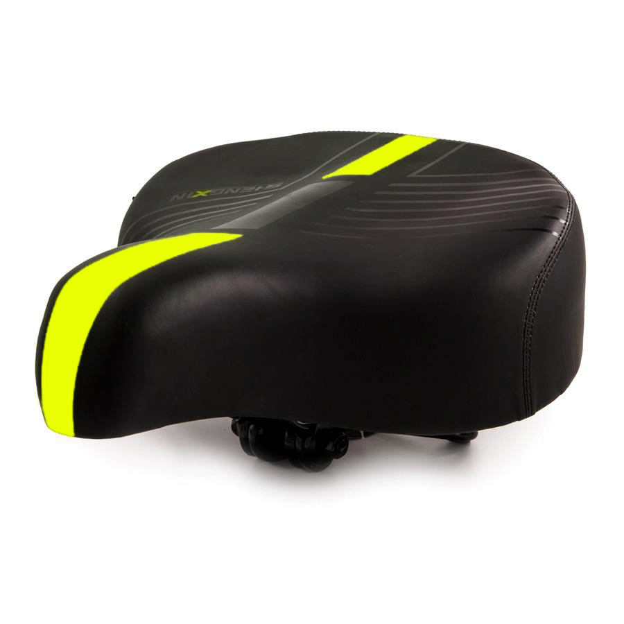 אוכף רחב רך ונוח לאופניים עירוניים וחשמליים עם פס ירוק זוהר