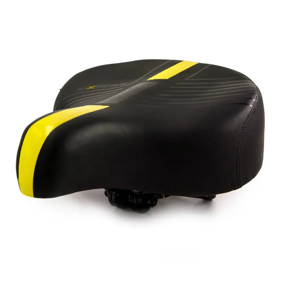 אוכף רחב רך ונוח לאופניים עירוניים וחשמליים עם פס צהוב - Bikes Online