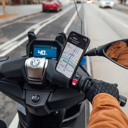 התקן מעמד לטלפון עם חיבור למראה לאופנוע Quad Lock Motorcycle Mirror Mount - Bikes Online